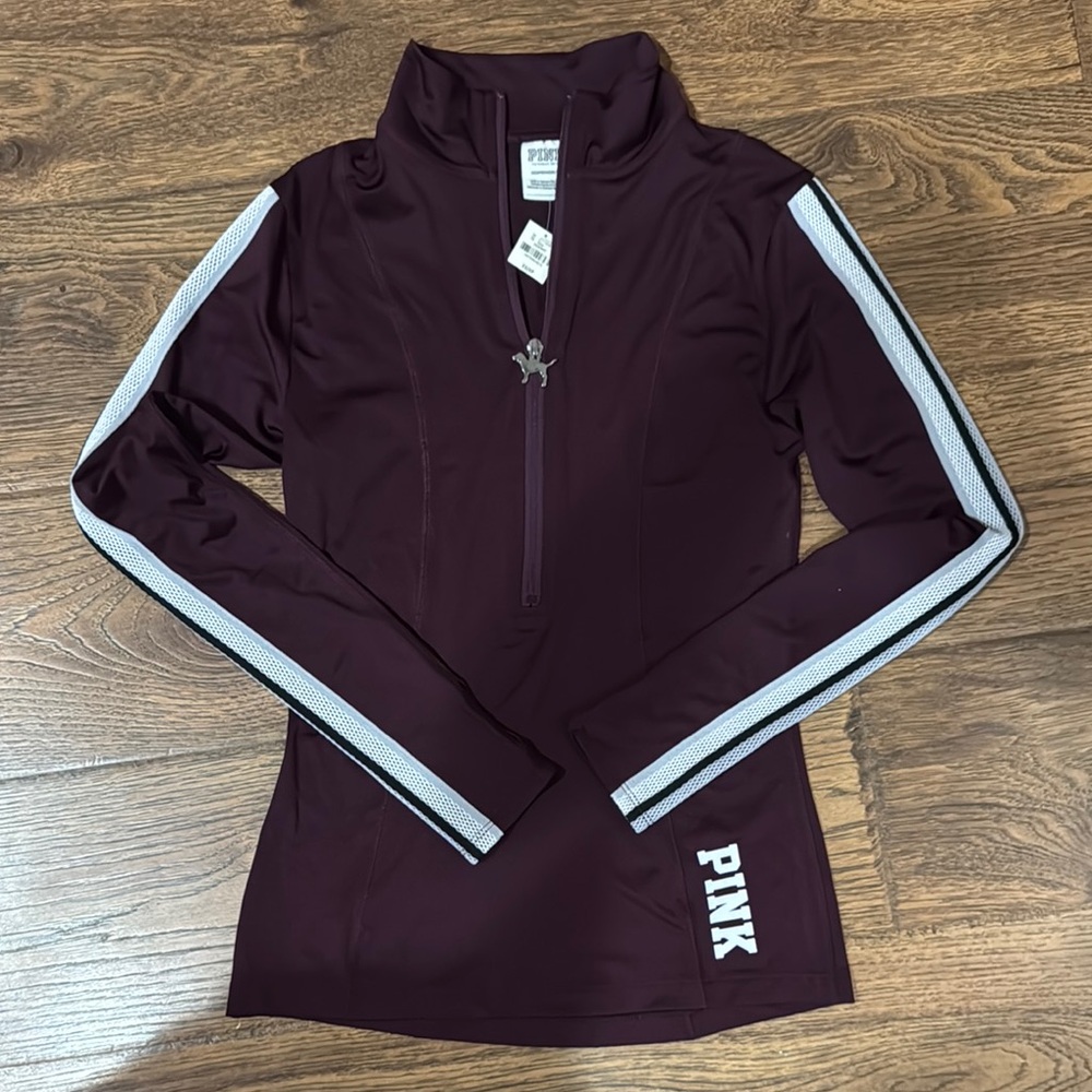 Pink long sleeve workout shirt with dog zipper
